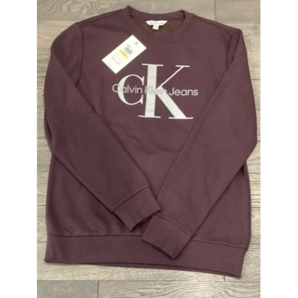 NWT $70: Calvin Klein Jeans Men's Medium Plum Noir Retro CK Logo Crew Sweatshirt